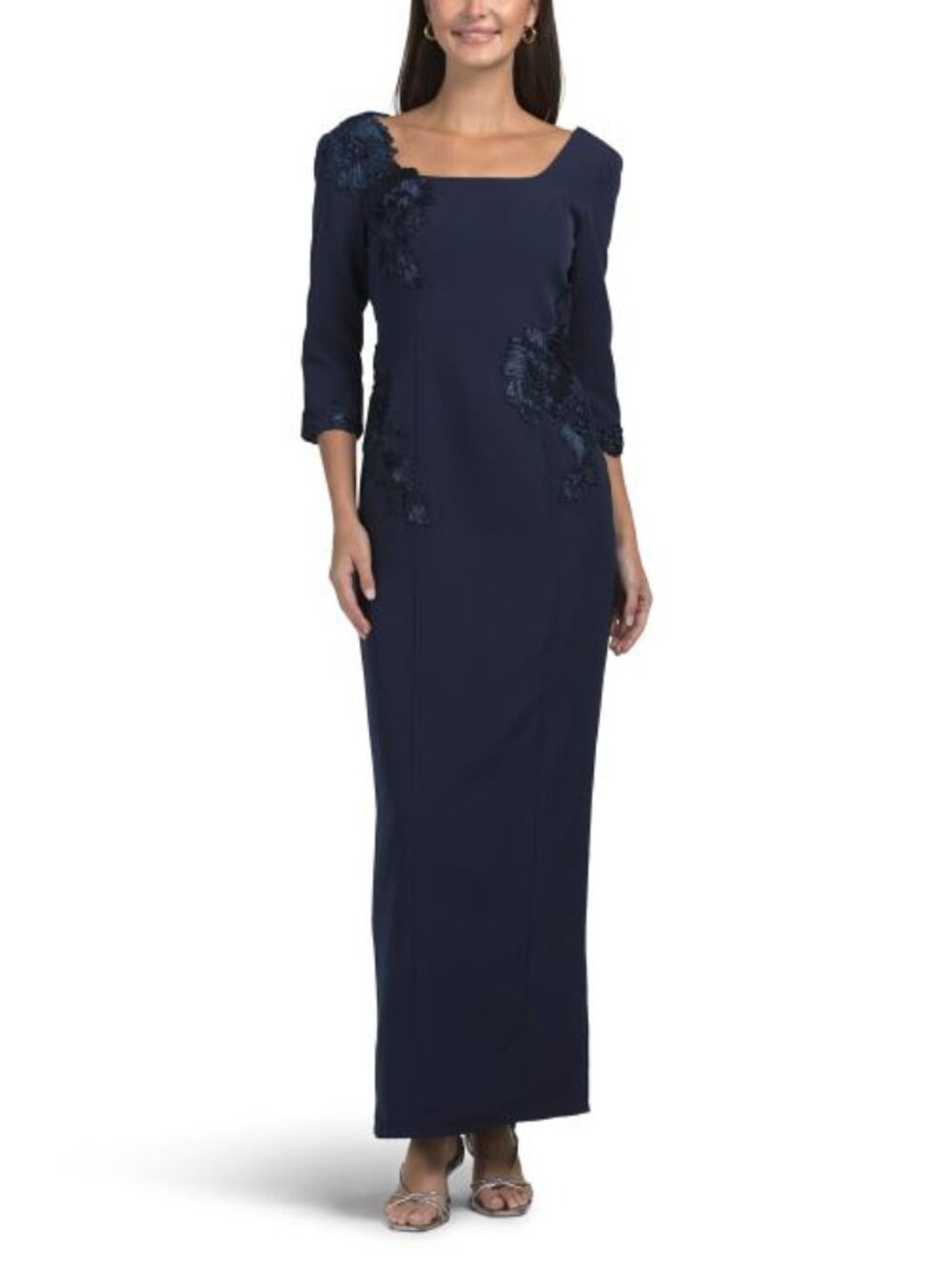 RENE BY RENE RUIZ Three Quarter Sleeve 3d Floral Column Gown